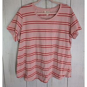 Style Co Size 2X Pink Red Stripe Casual Short Sleeve‎ Womens Cotton Top